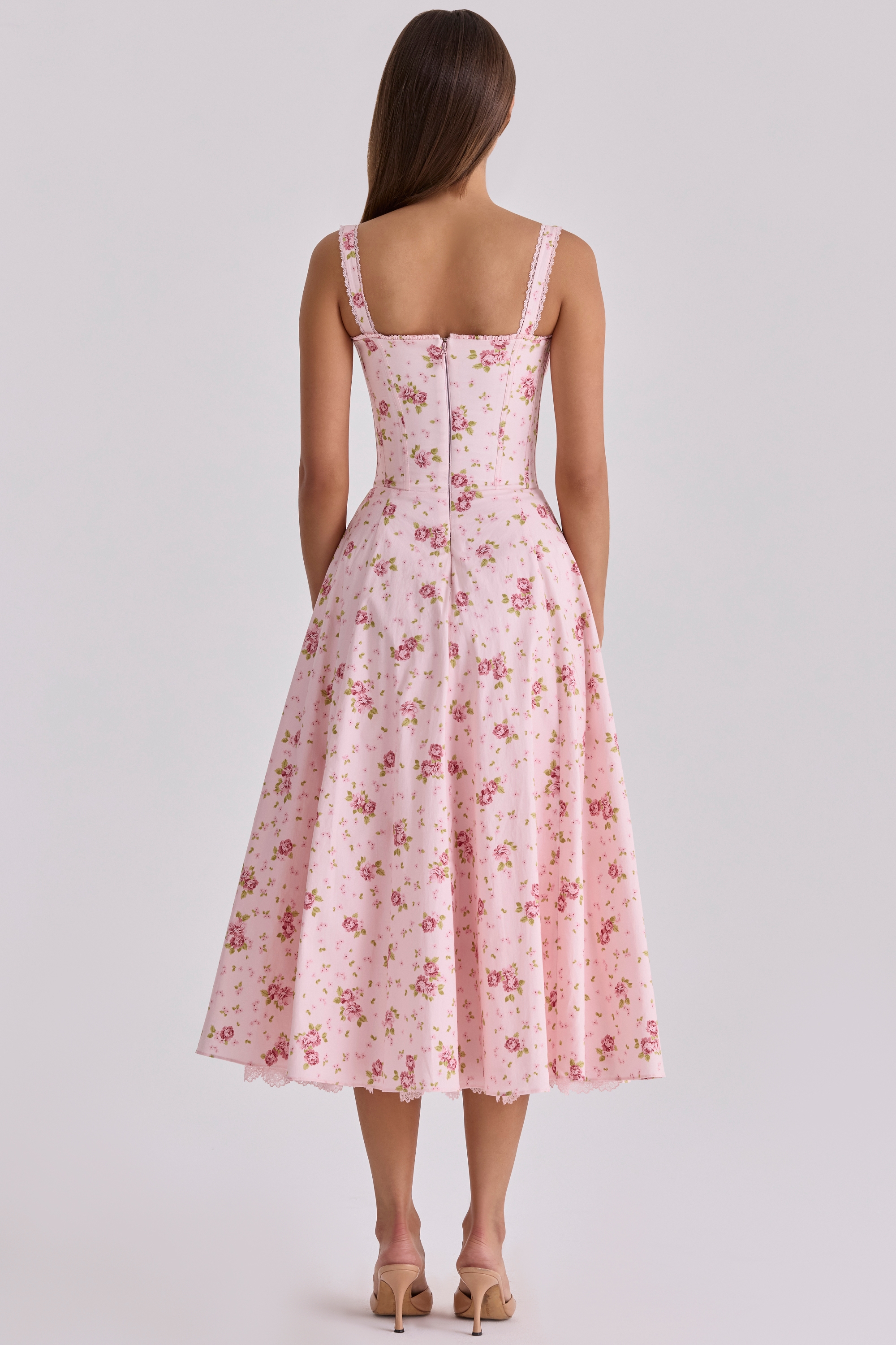 Rosalee  Vintage Rose Pink Floral Print Midi Dress — image 10