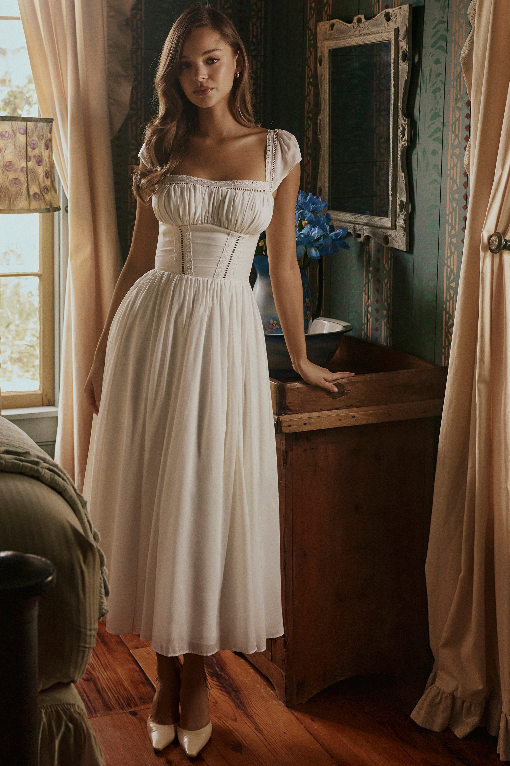 Thea  White Voile + Broderie Anglais Maxi Dress — image 2