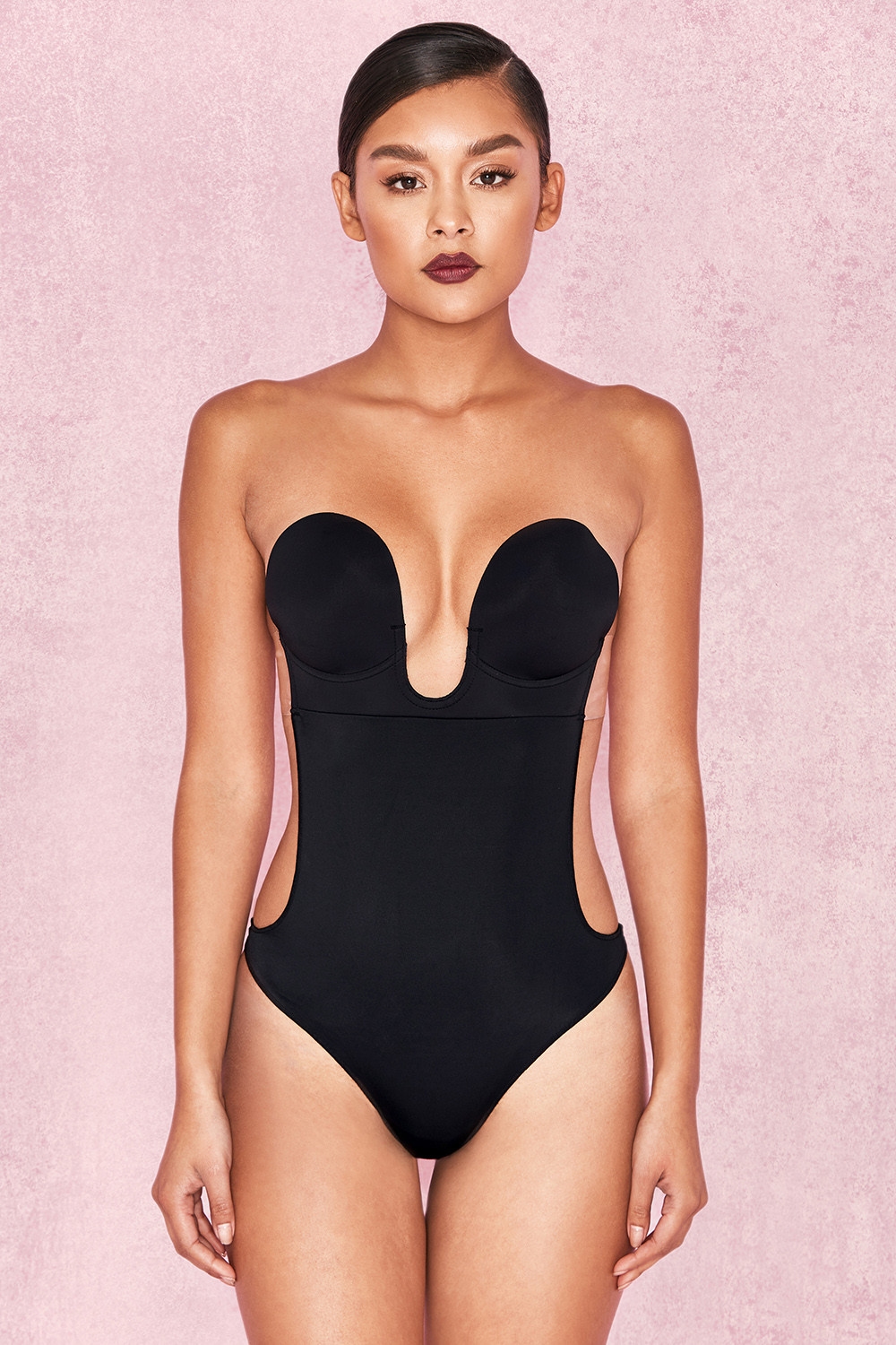 Plunge Self Adhesive Backless Bodysuit - Black — image 2