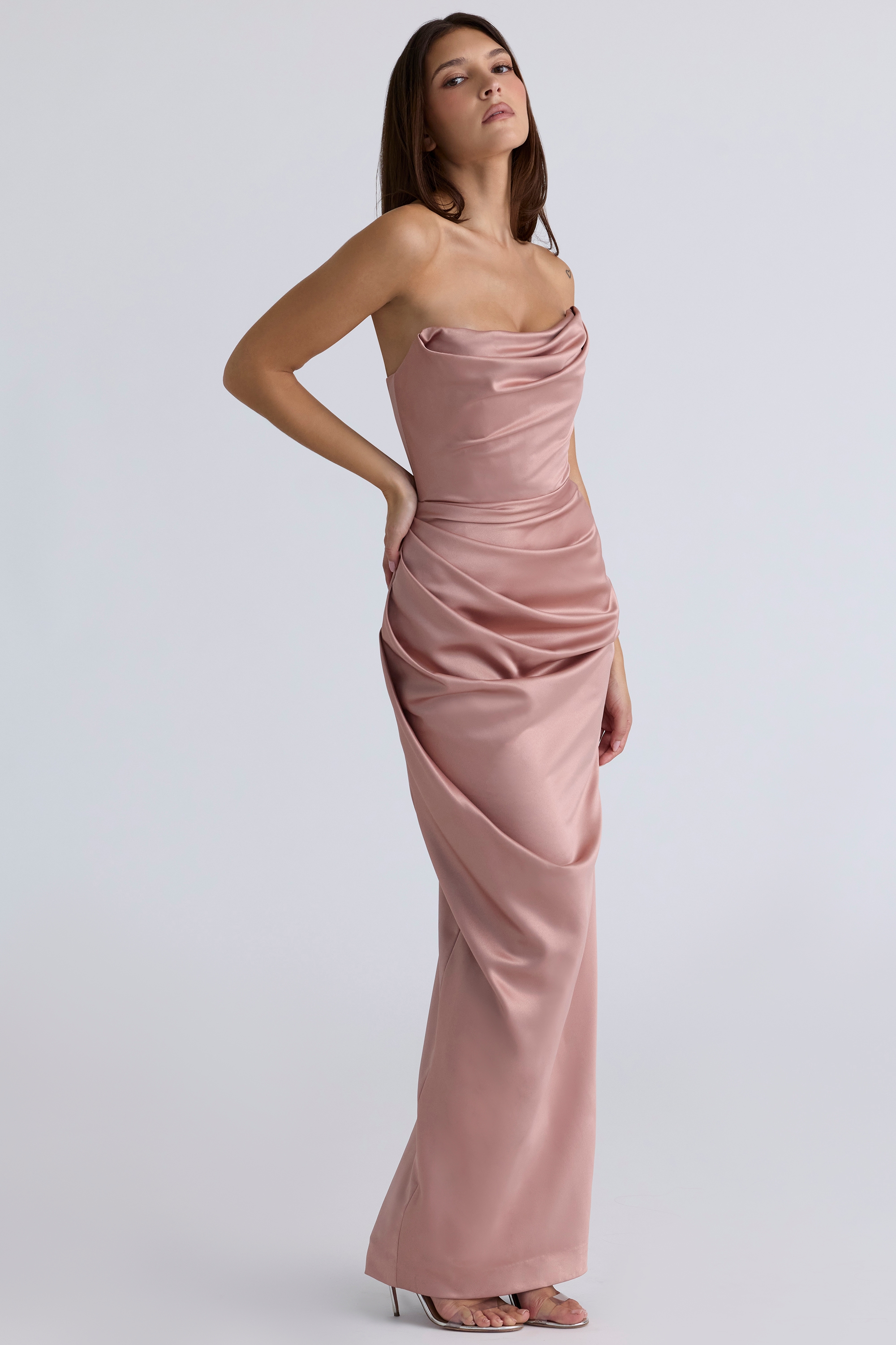 Adrienne  Blush Satin Strapless Gown — image 5