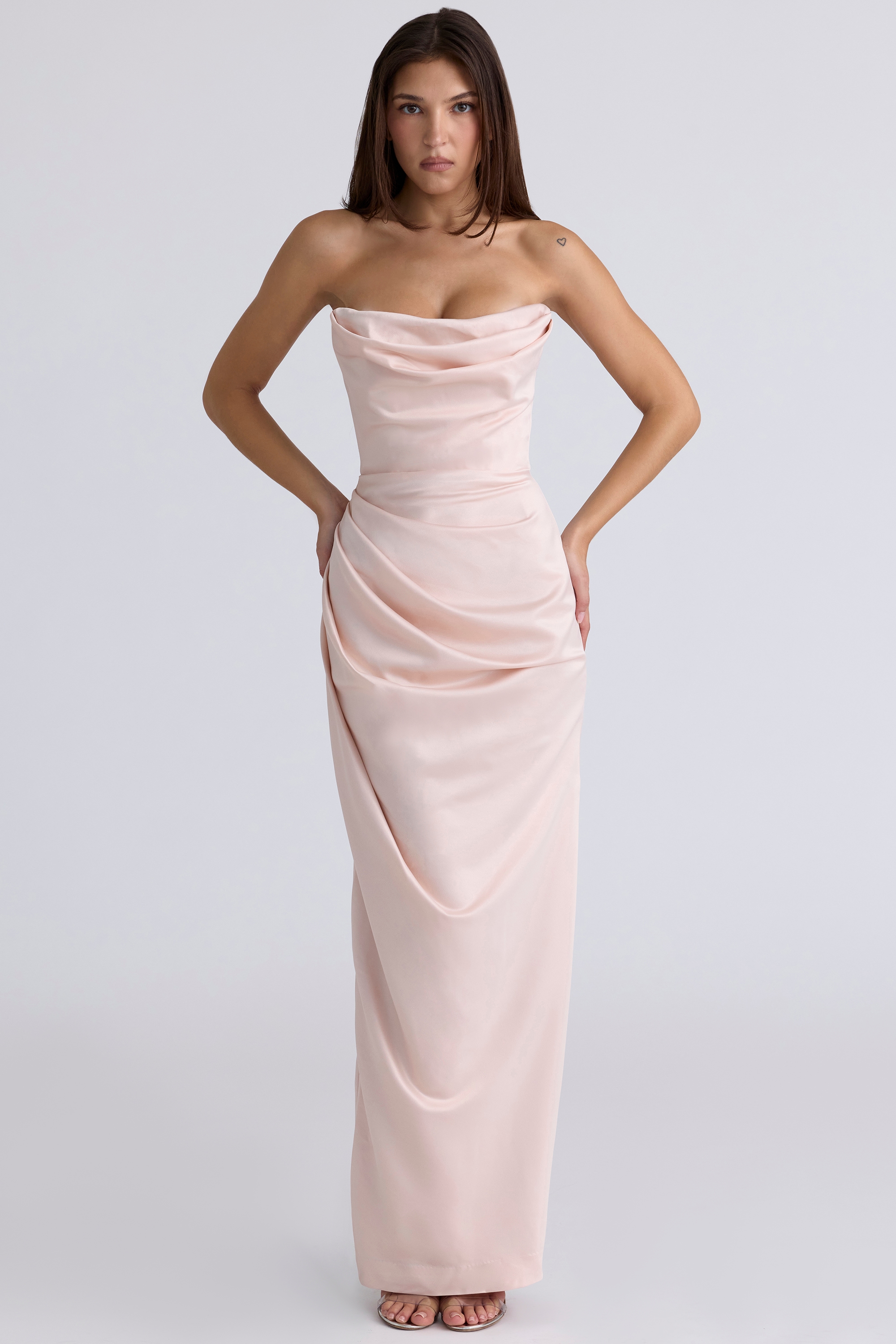 Adrienne  Champagne Satin Strapless Gown — image 2