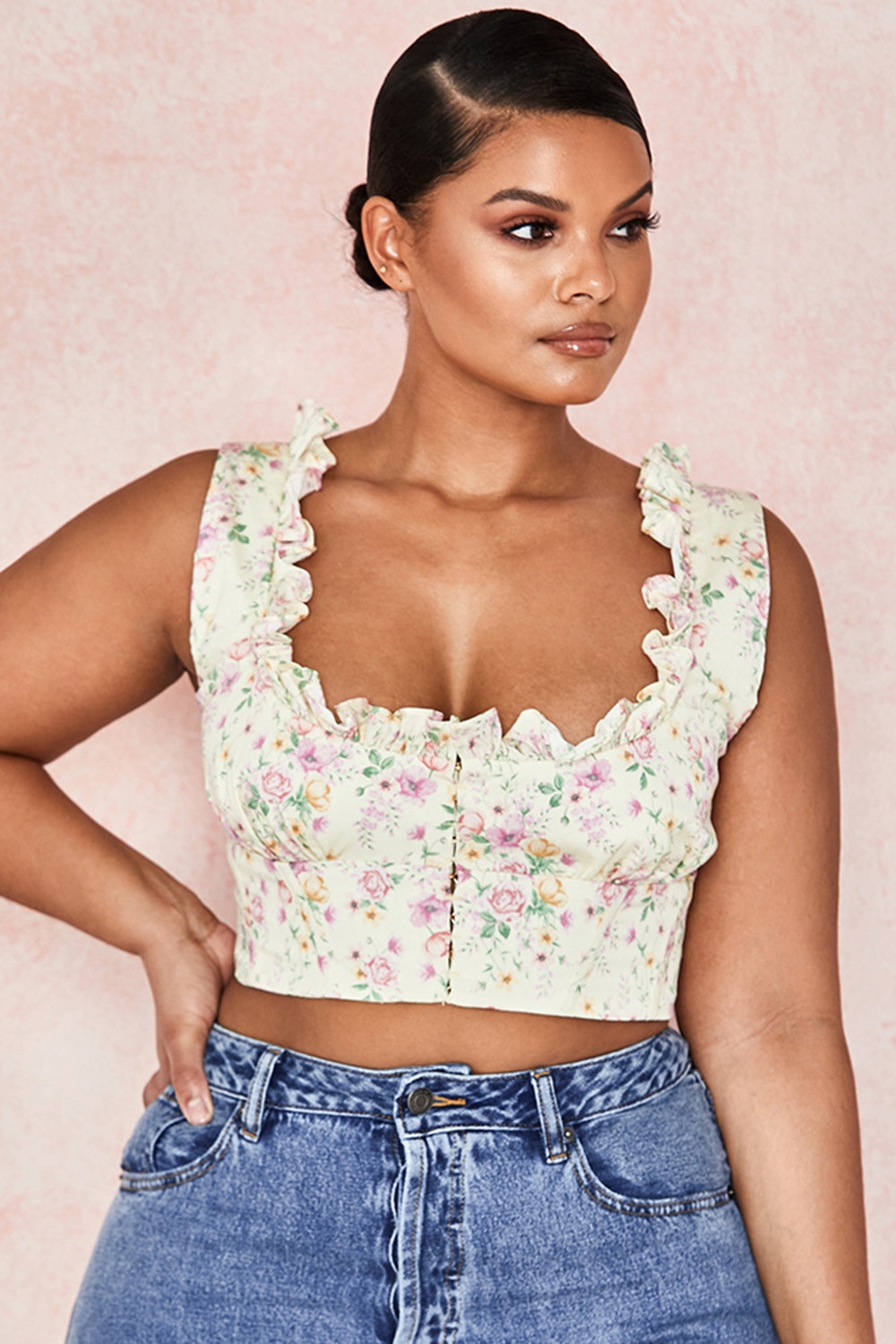 Remy  Lemon Floral Corseted Cropped Top — image 3