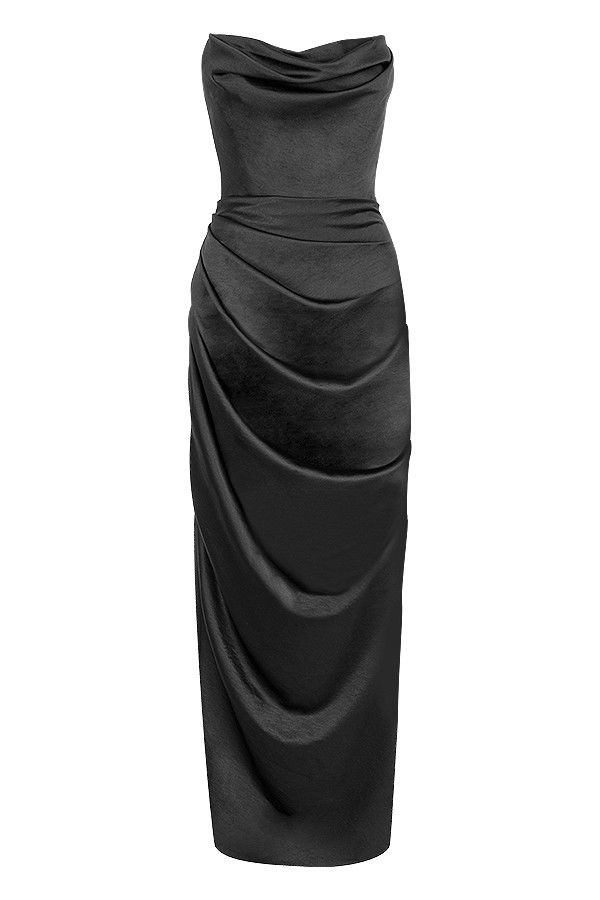 Adrienne  Black Satin Strapless Corset Maxi — image 8