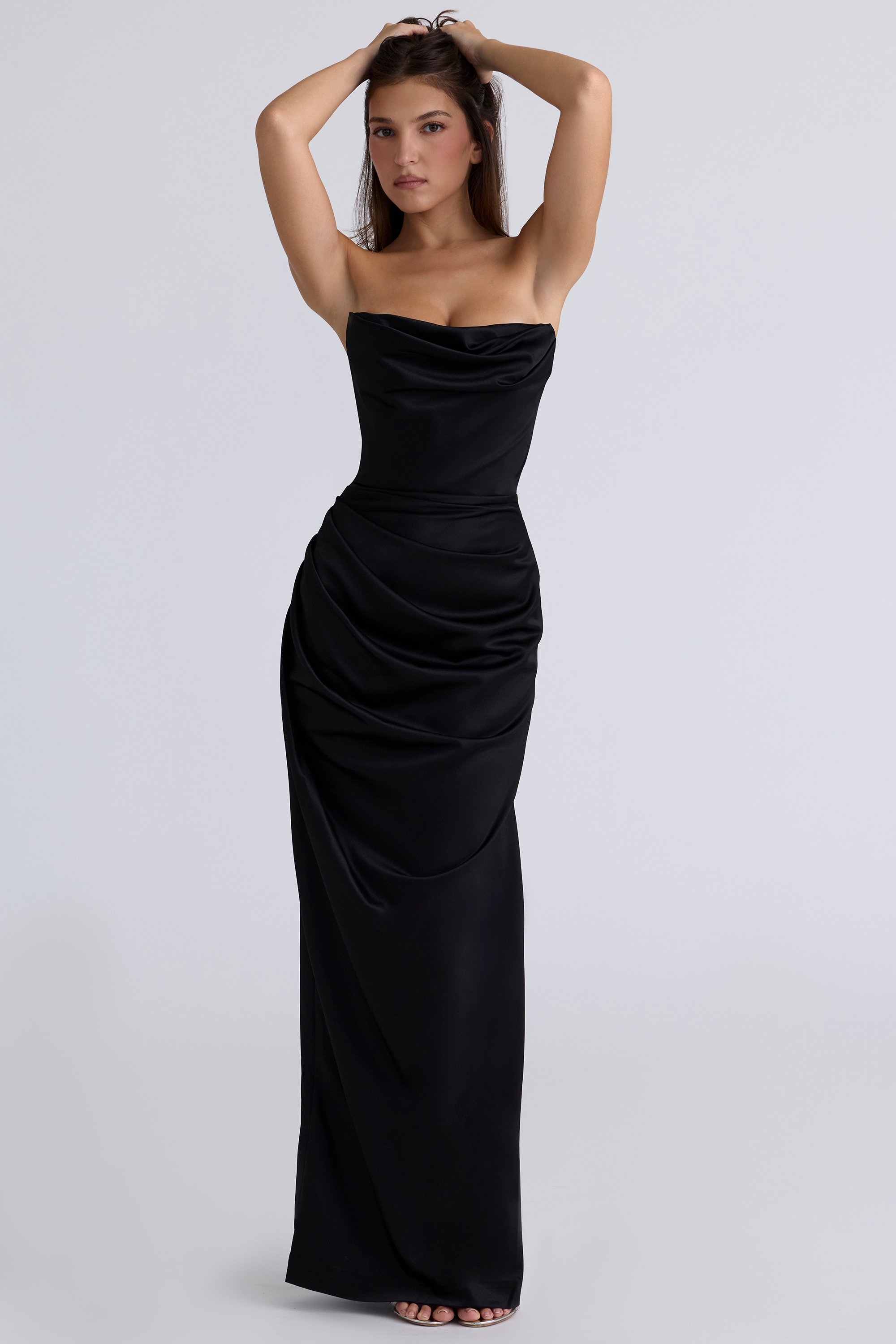 Adrienne  Black Satin Strapless Corset Maxi — image 2