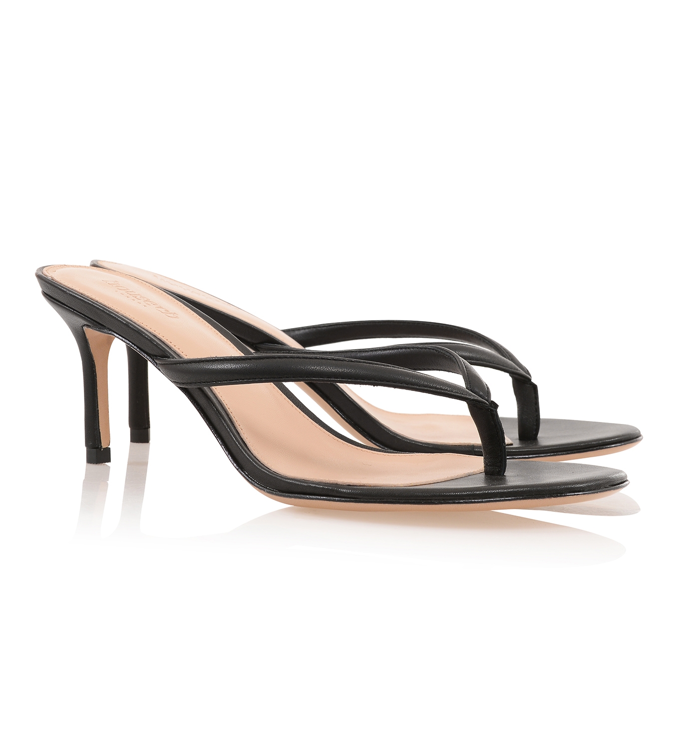 Lola  Black Leather Mid Heel Thong Sandals — image 6