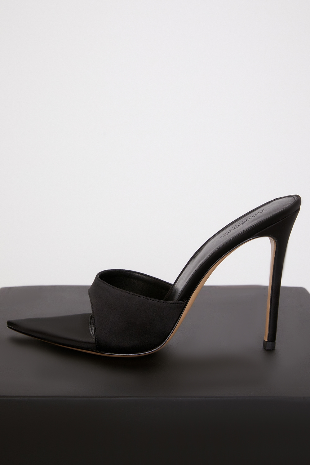 Bella  Black Satin Pointed High Heel Mules — image 1
