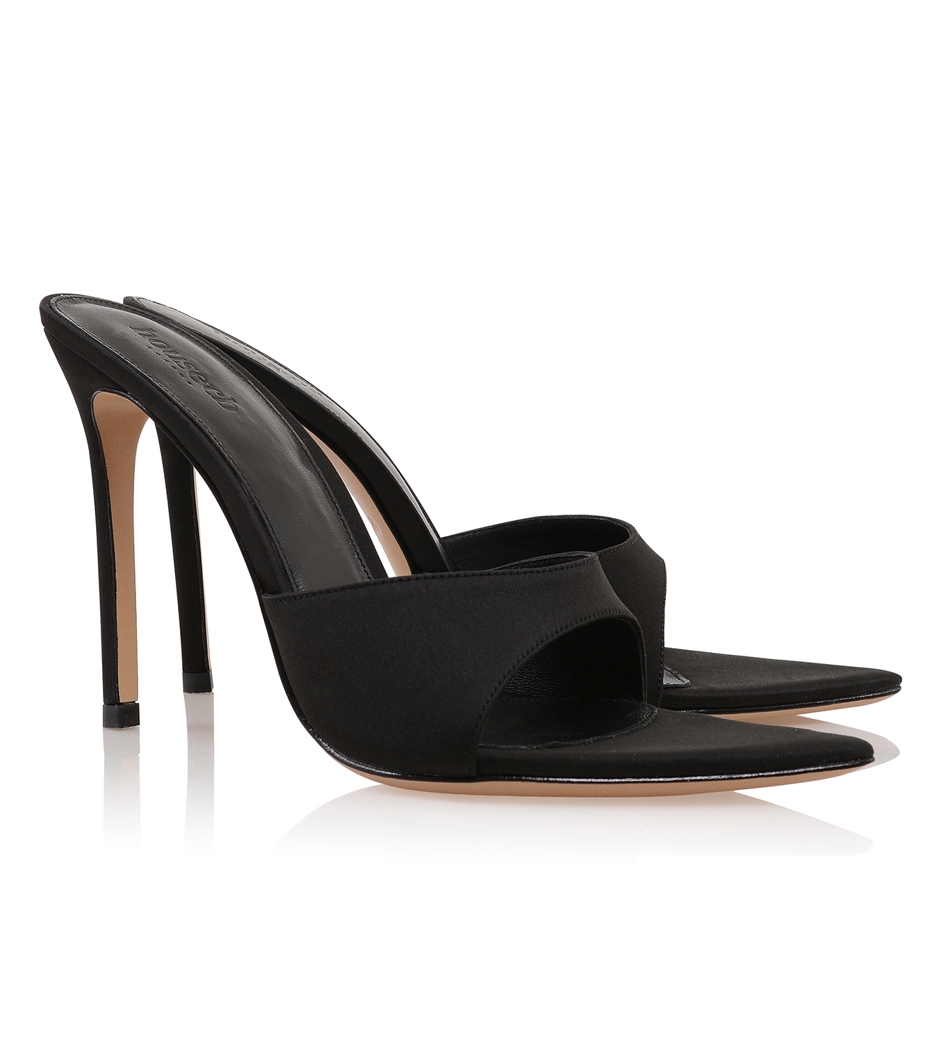 Bella  Black Satin Pointed High Heel Mules — image 6