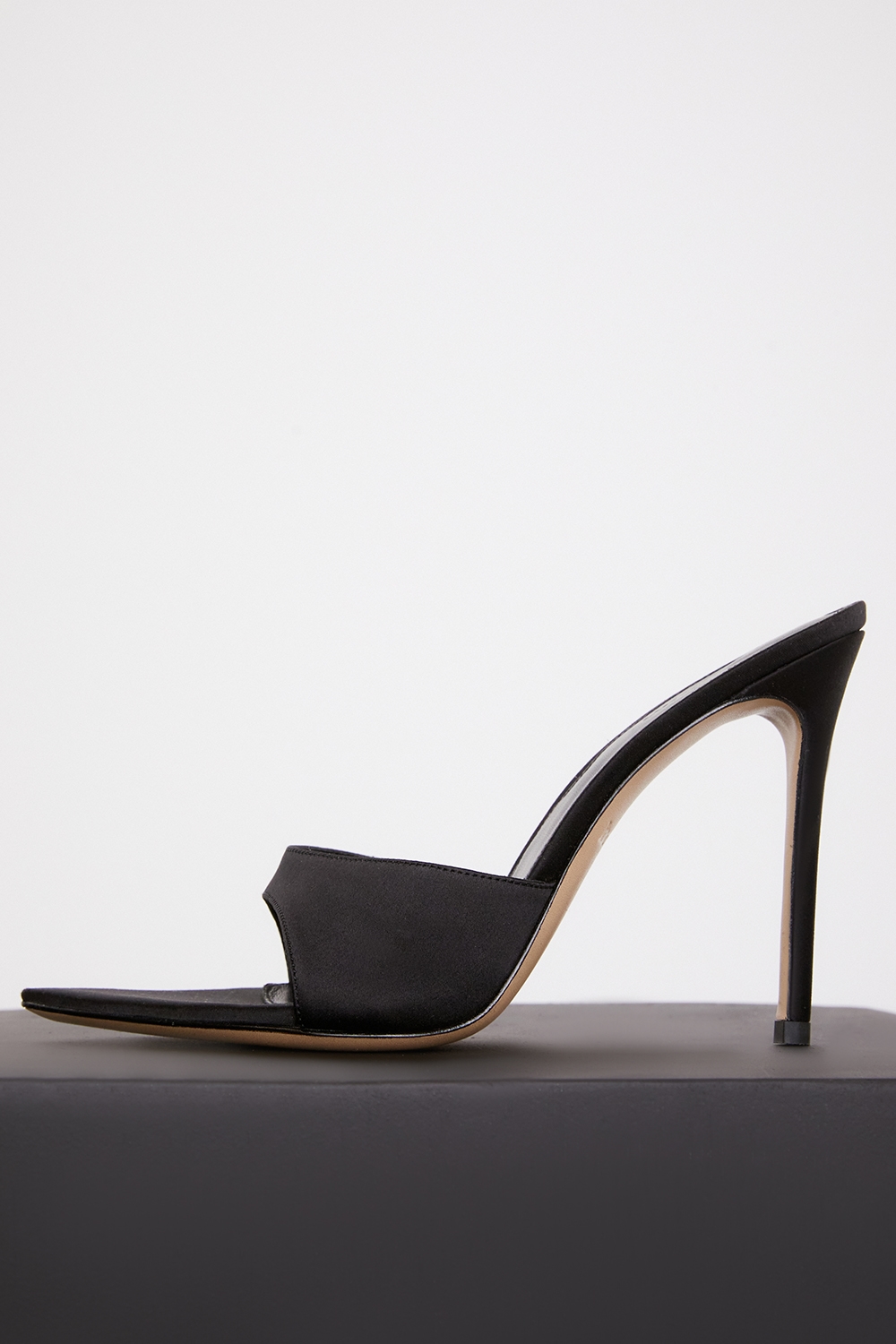 Bella  Black Satin Pointed High Heel Mules — image 4