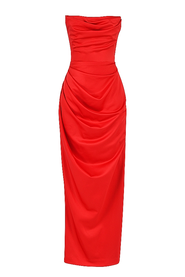 Adrienne  Scarlet Satin Strapless Gown — image 12