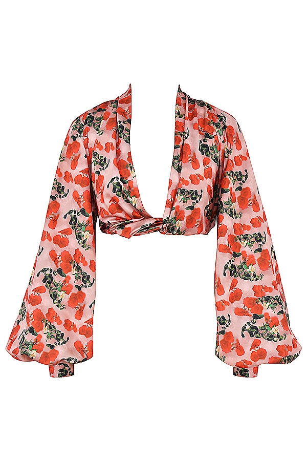 Monica  Rose Print Satin Plunge Top — image 11