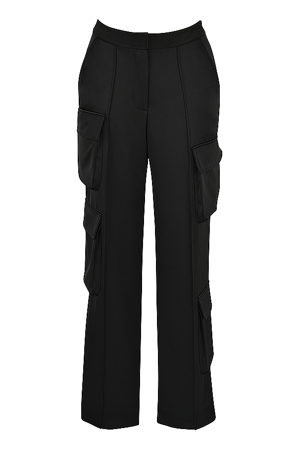 Daria  Black Satin Straight Leg Cargo Trousers — image 10