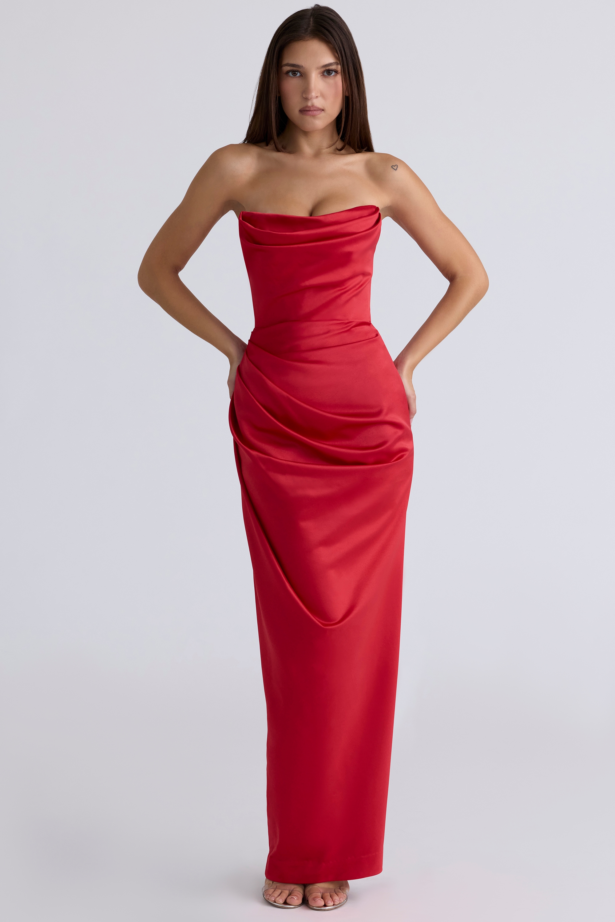 Adrienne  Scarlet Satin Strapless Gown — image 1