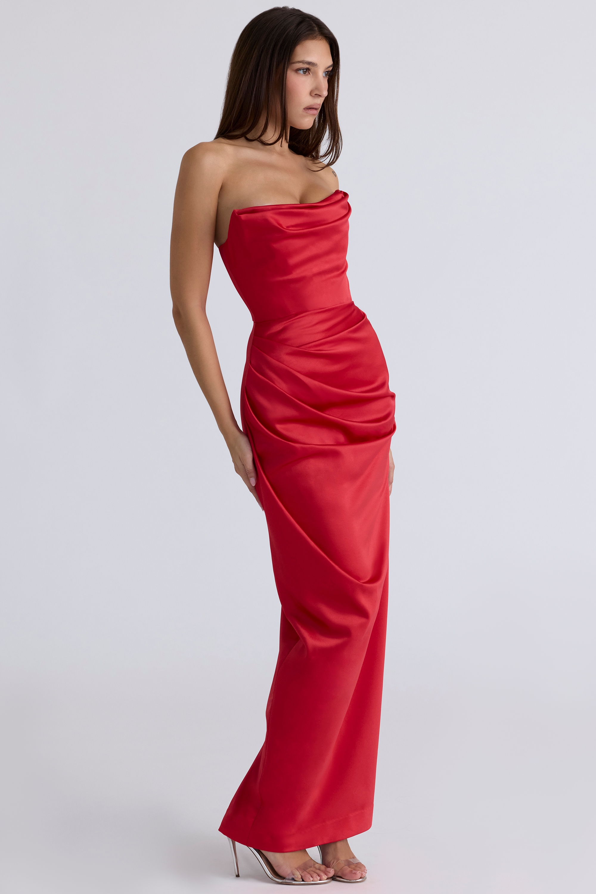 Adrienne  Scarlet Satin Strapless Gown — image 7
