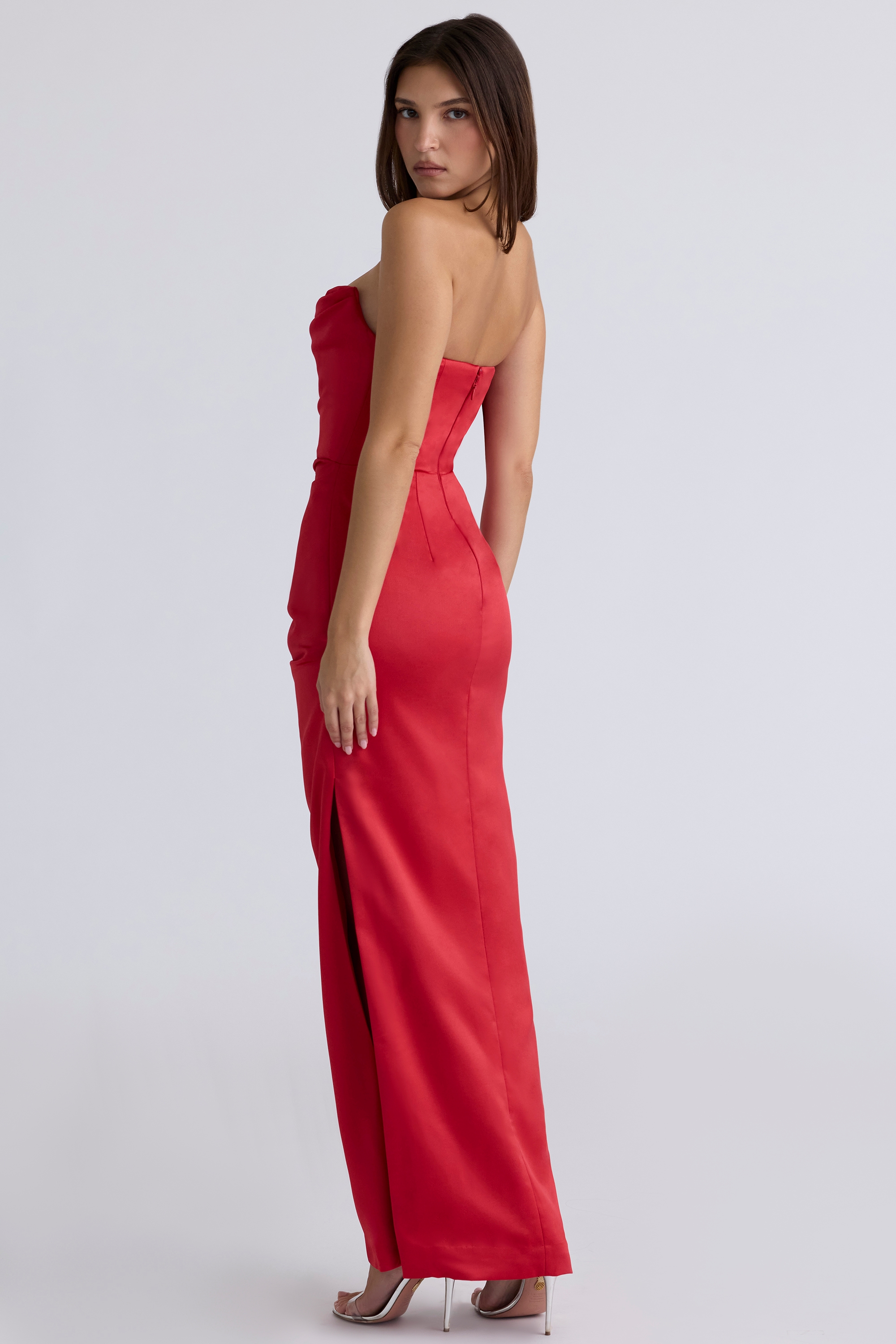 Adrienne  Scarlet Satin Strapless Gown — image 8