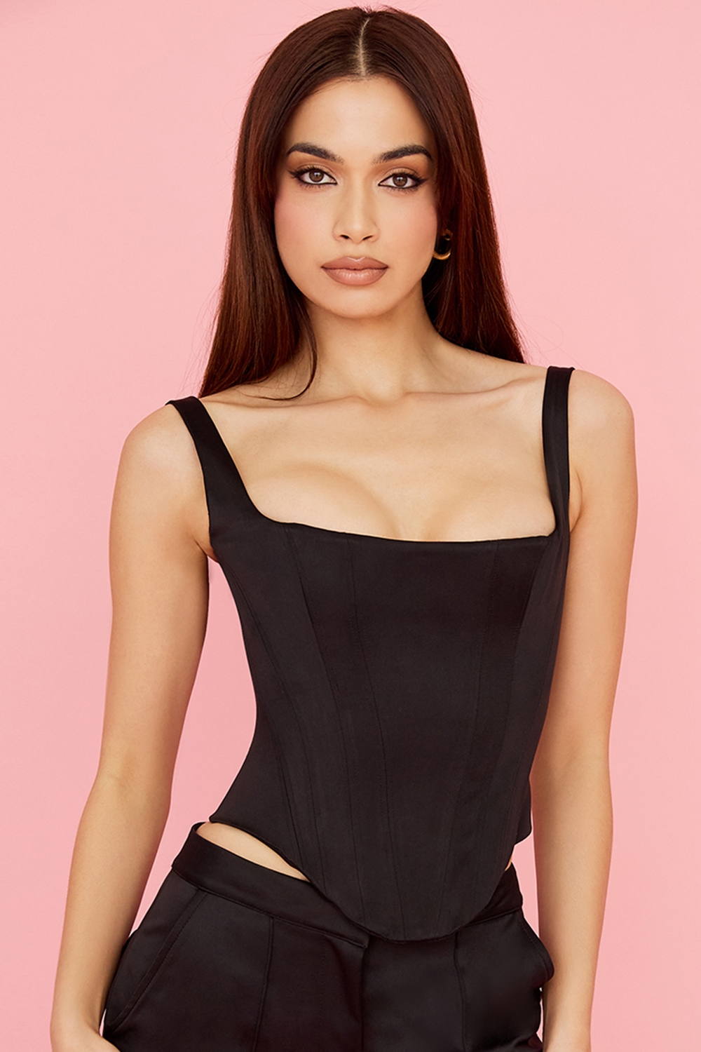 Rafa  Black Satin Longline Corset — image 5