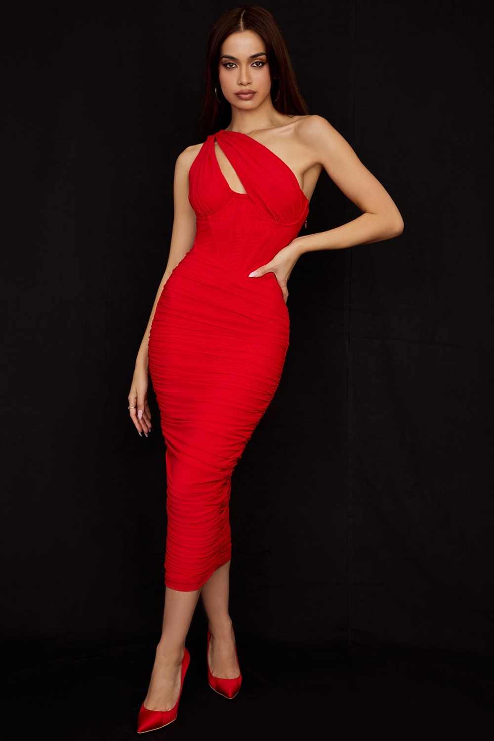 Valentina  Scarlet Asymmetric Cutout Midi Dress — image 3