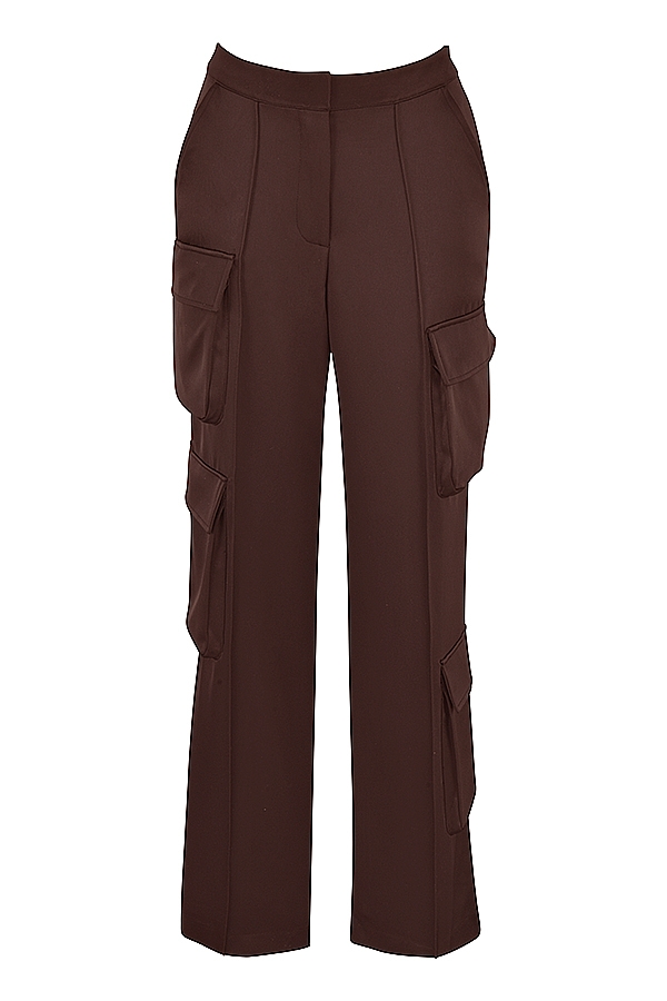 Daria  Chocolate Satin Cargo Trousers — image 10