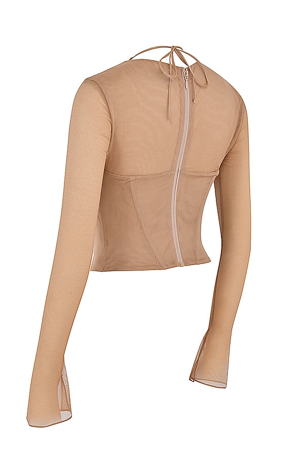 Sweet Mistress Rocks  Camel Mesh Long Sleeve Corset - SALE — image 4