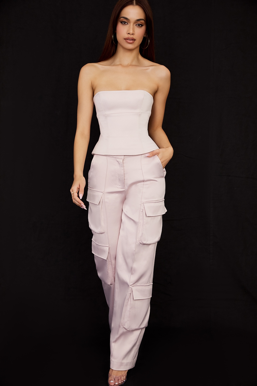 Daria  Crystal Satin Straight Leg Cargo Trousers — image 2