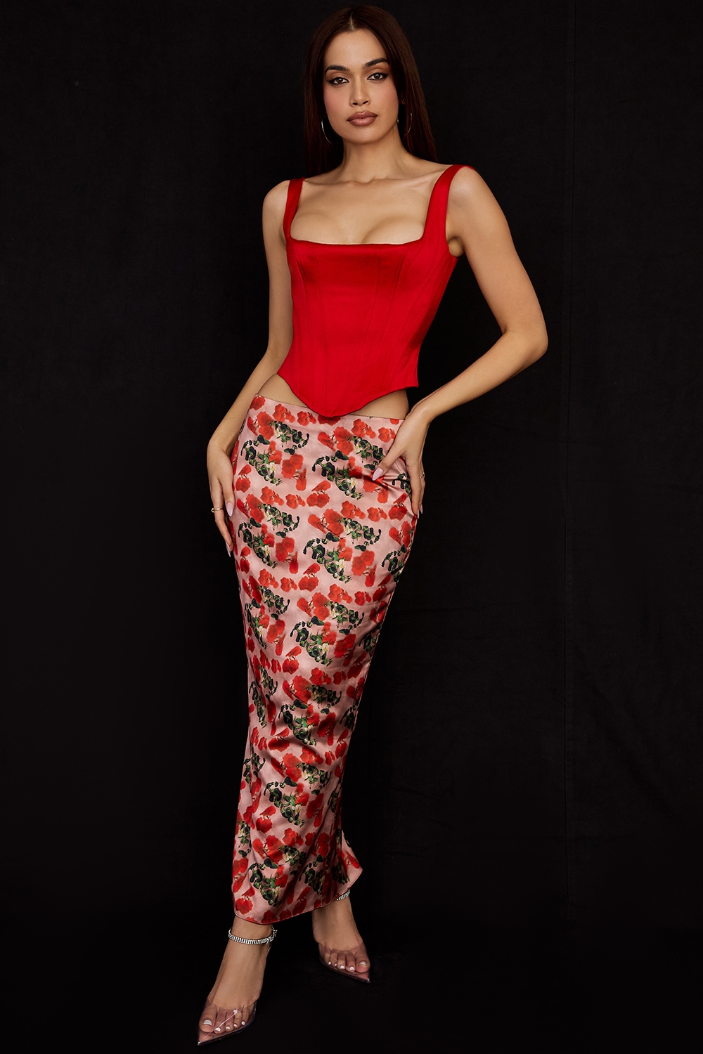 Luisette  Rose Print Satin Midi Skirt — image 6