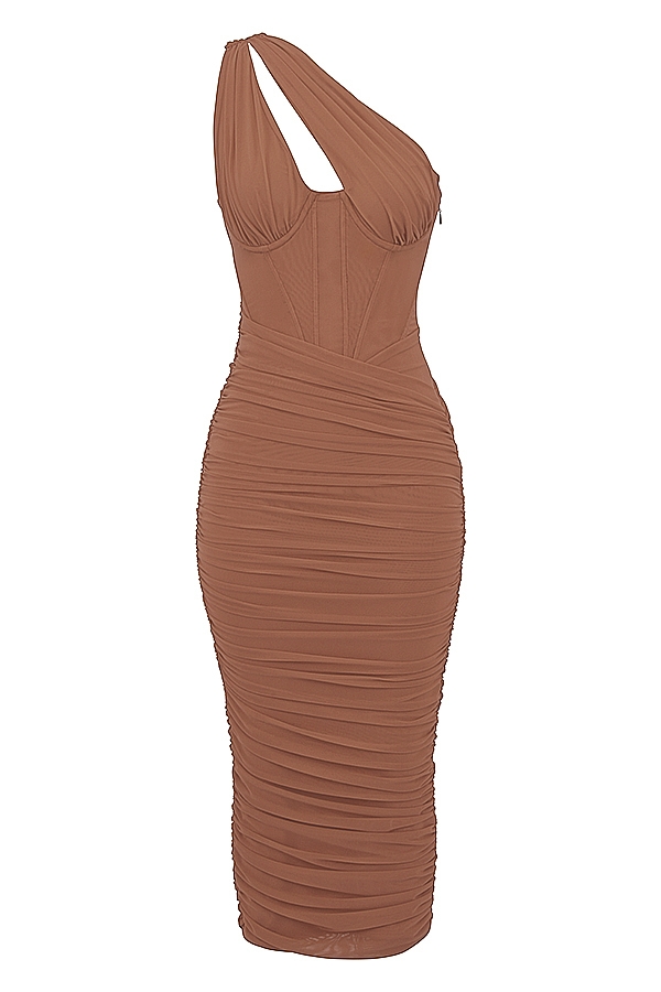 Valentina  Mocha Asymmetric Cutout Midi Dress — image 15