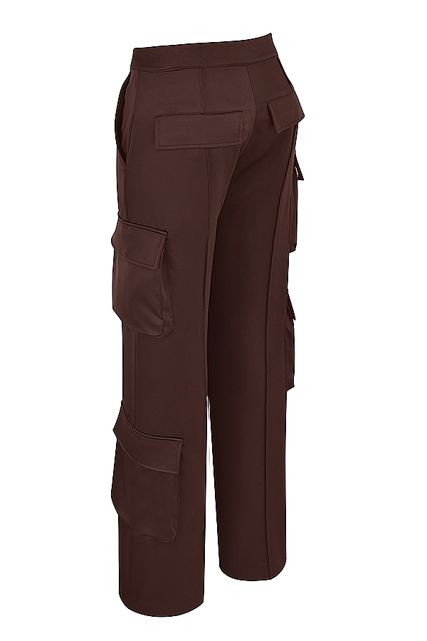Daria  Chocolate Satin Cargo Trousers — image 11