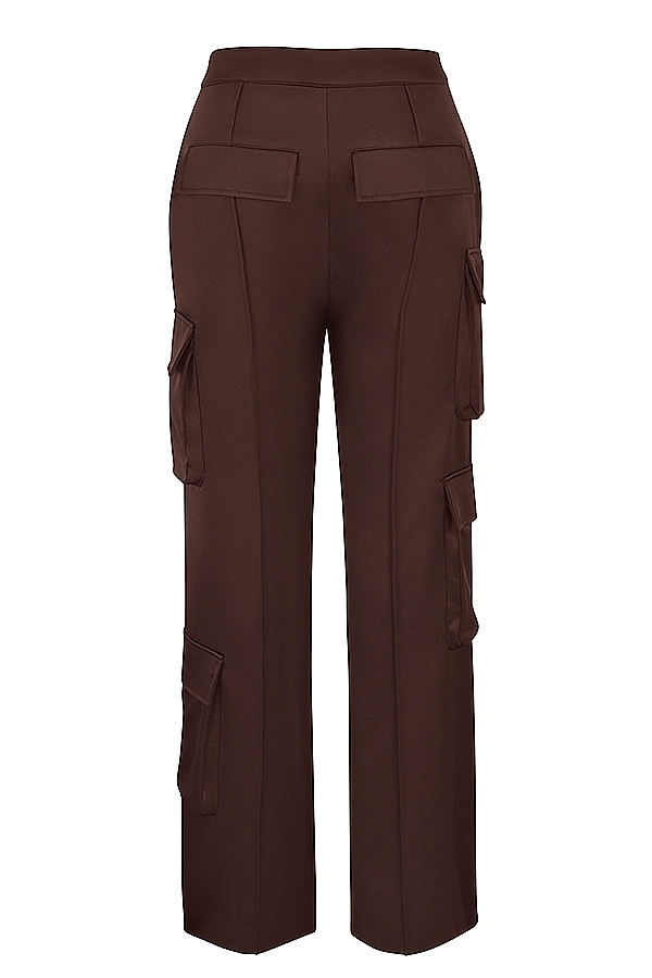 Daria  Chocolate Satin Cargo Trousers — image 12