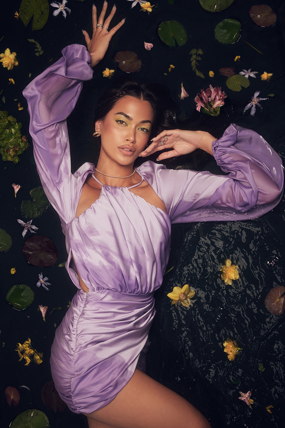 Kate  Orchid Satin Wrap Front Mini Dress — image 2