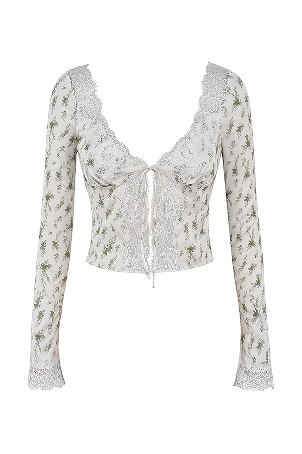 Clarissa  Garden Print Lace Trim Top — image 13