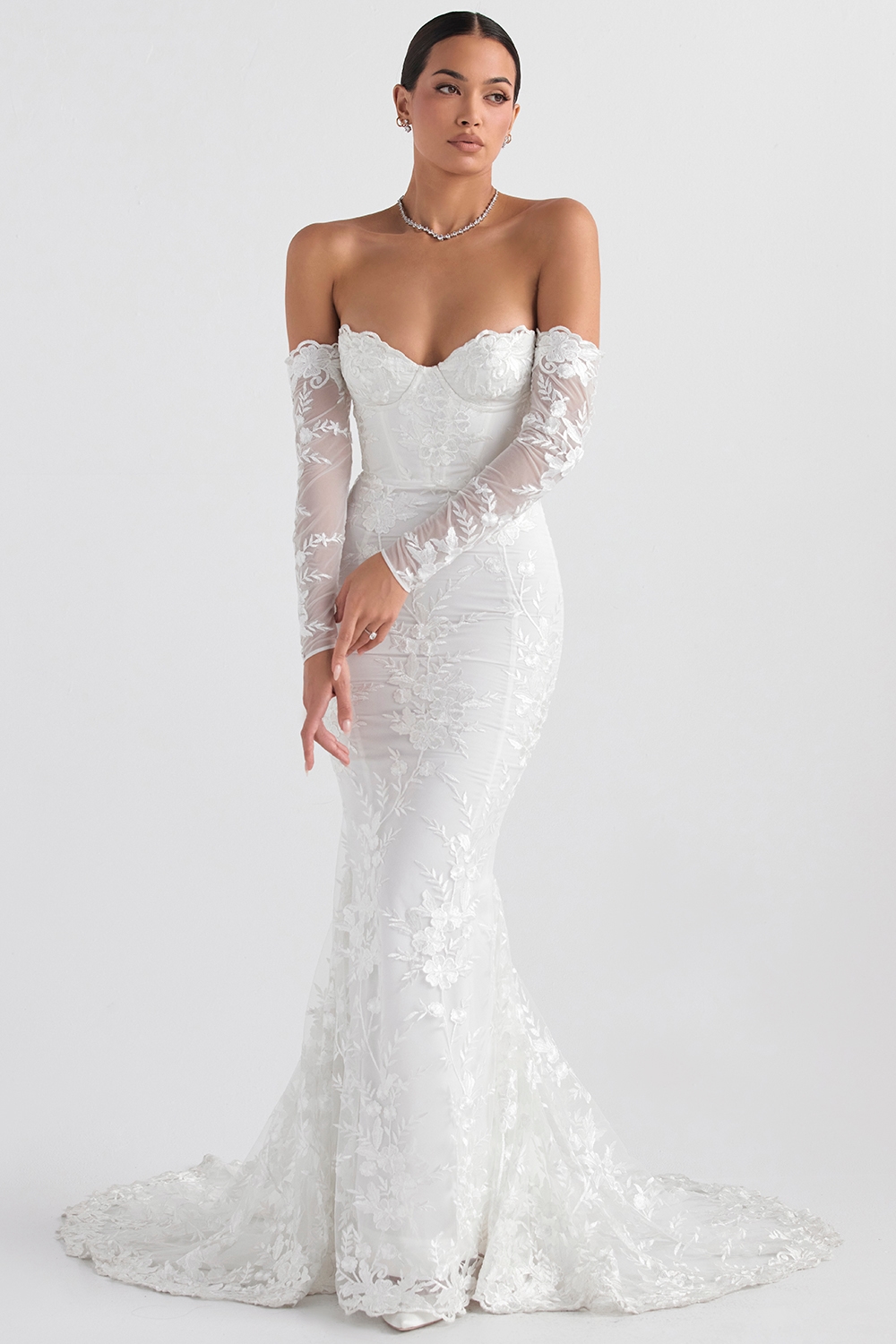 Isabelle  White Lace Long Sleeve Bridal Gown — image 6