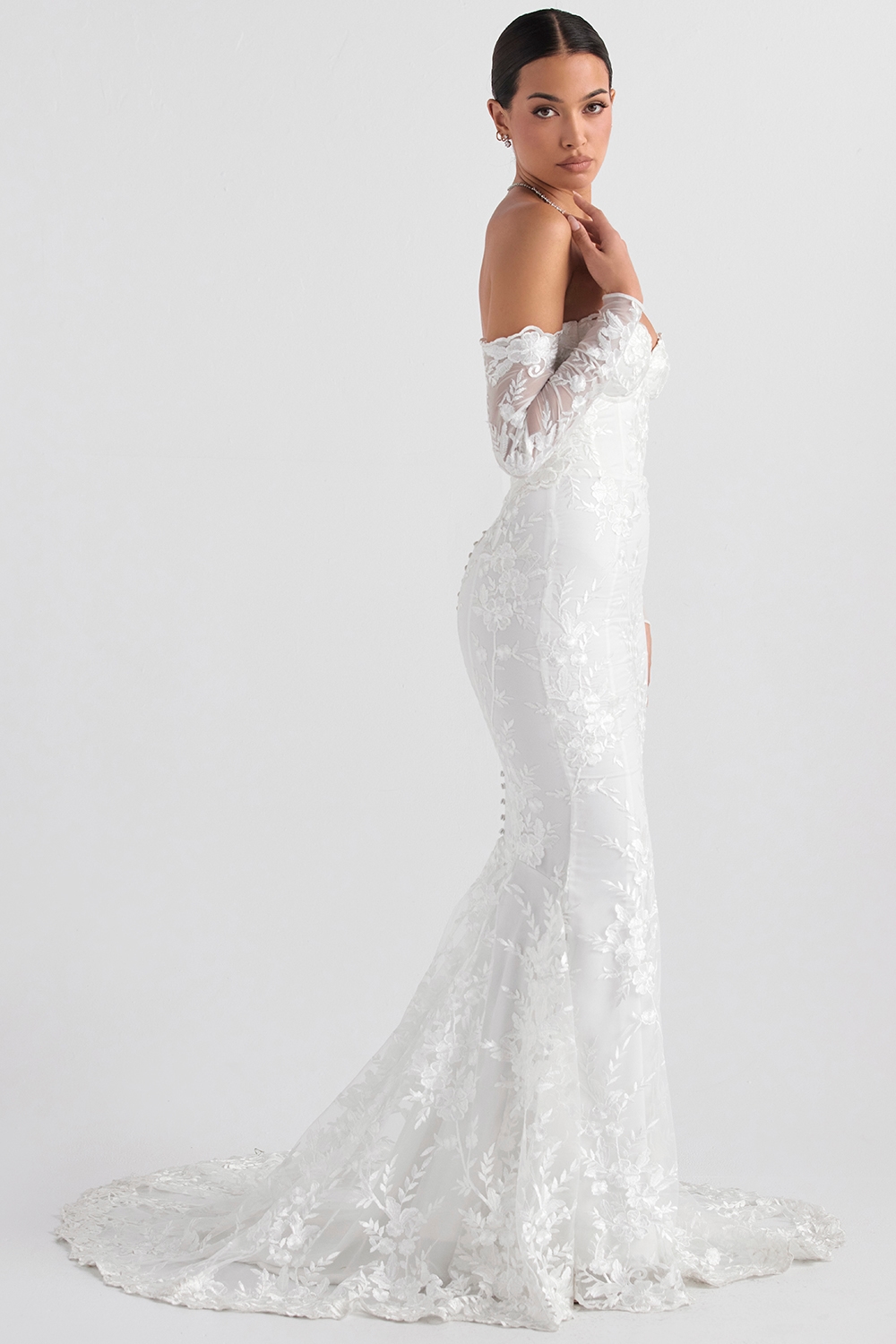 Isabelle  White Lace Long Sleeve Bridal Gown — image 8