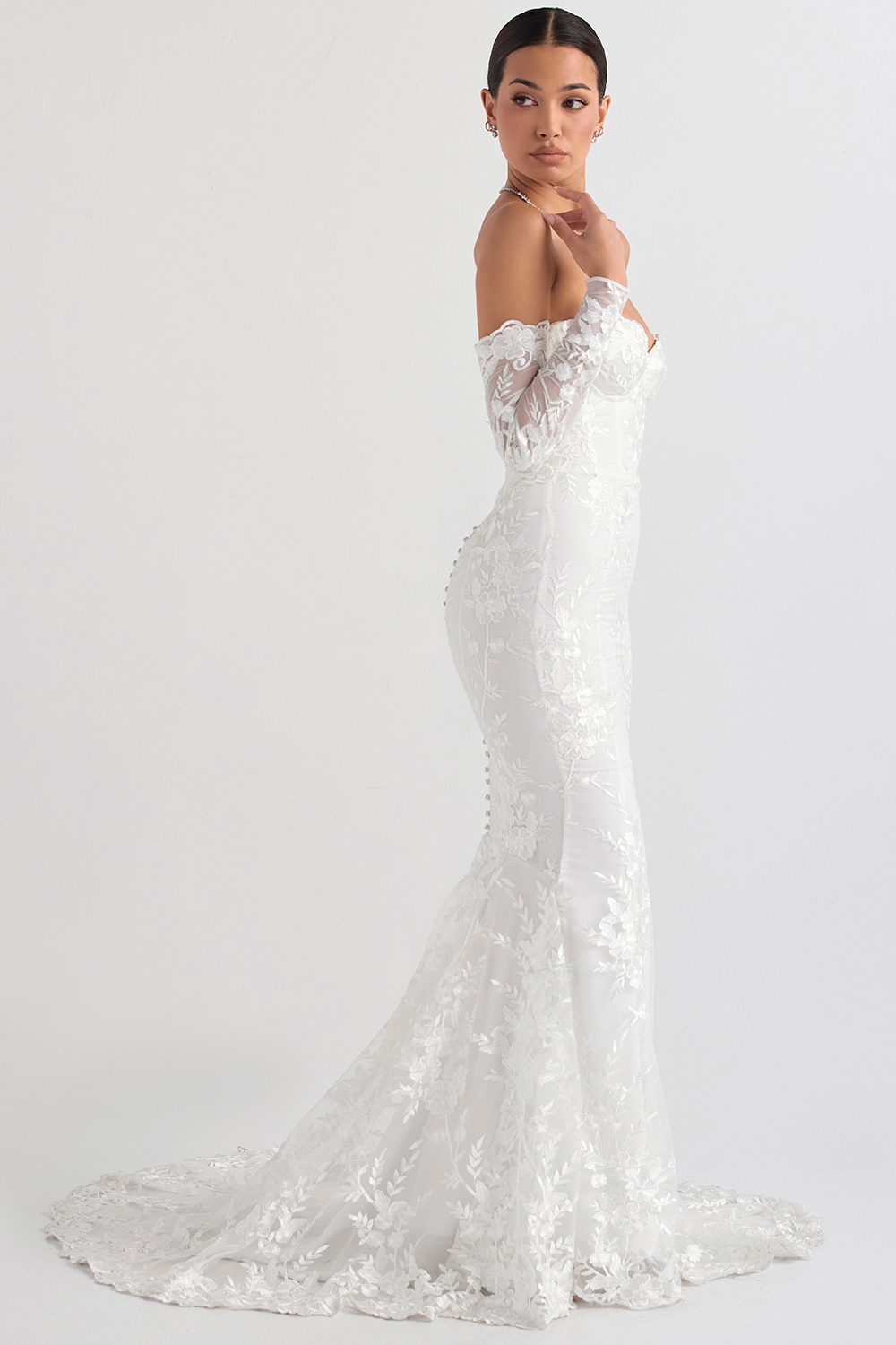 Isabelle  White Lace Long Sleeve Bridal Gown — image 9