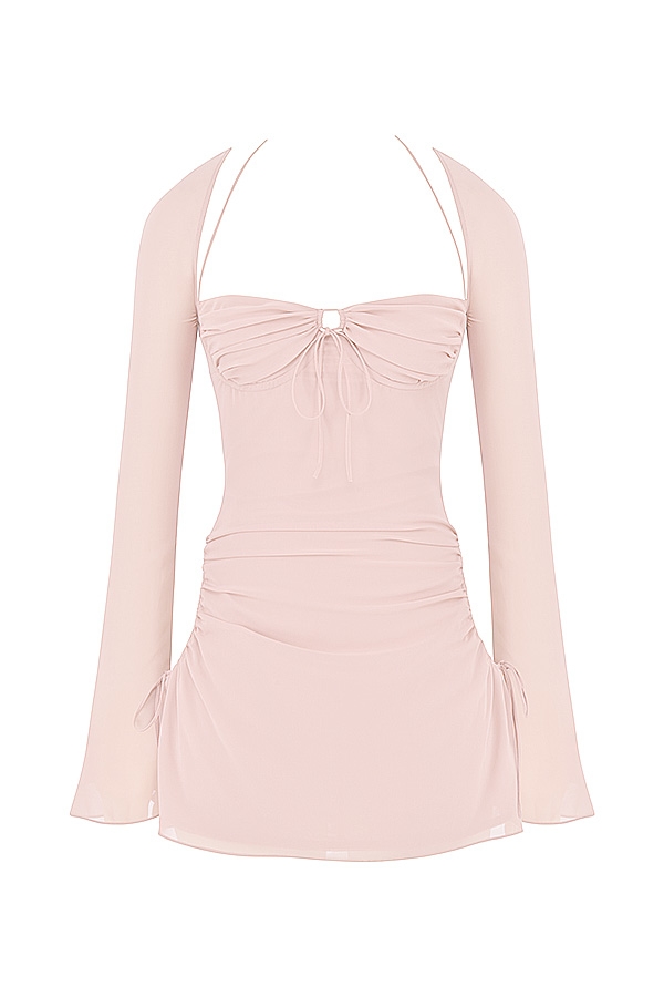 Baby  Pink Quartz Chiffon Cutout Halter Mini Dress — image 11