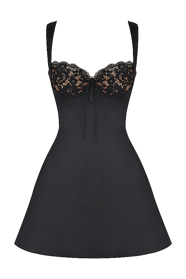 Adriana  Black Satin And Lace Mini Dress — image 14