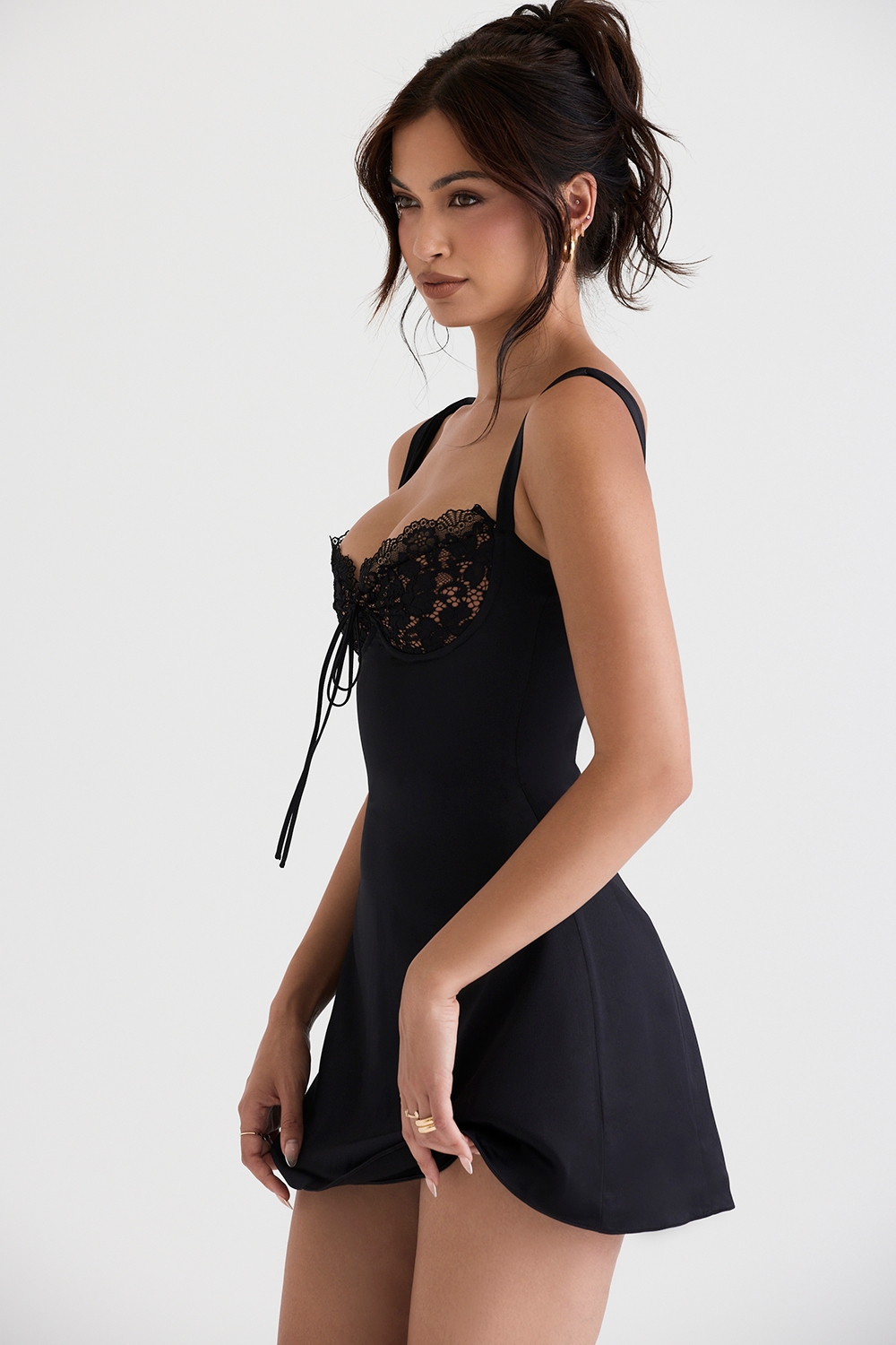 Adriana  Black Satin And Lace Mini Dress — image 8