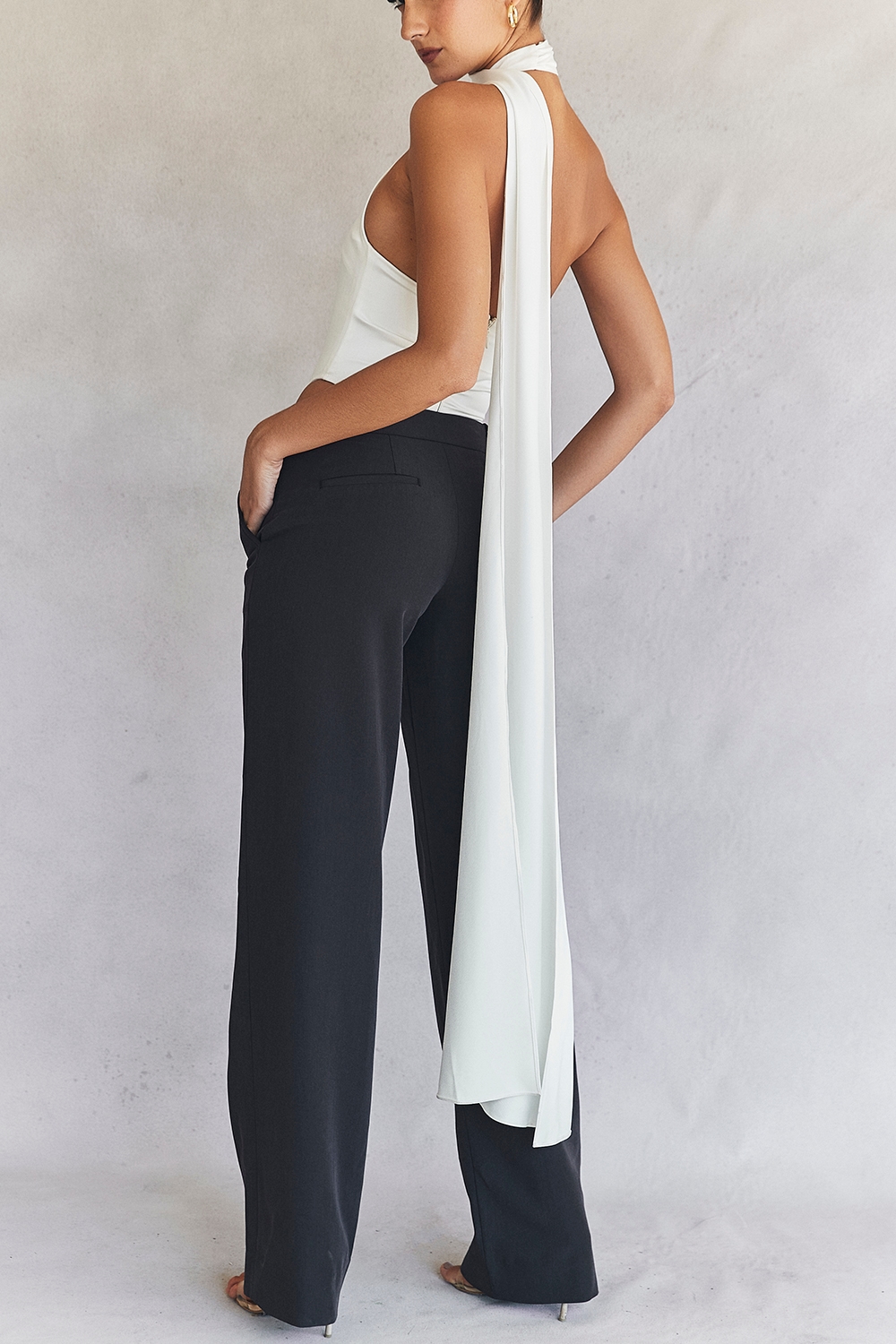 Farrah  Ivory Satin Wrap Neck Bodysuit — image 2