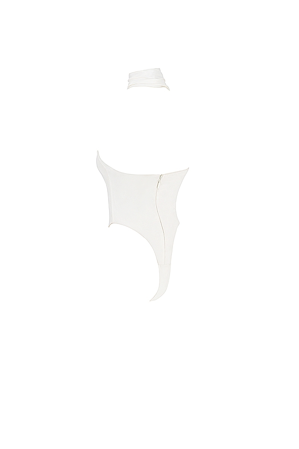 Farrah  Ivory Satin Wrap Neck Bodysuit — image 9