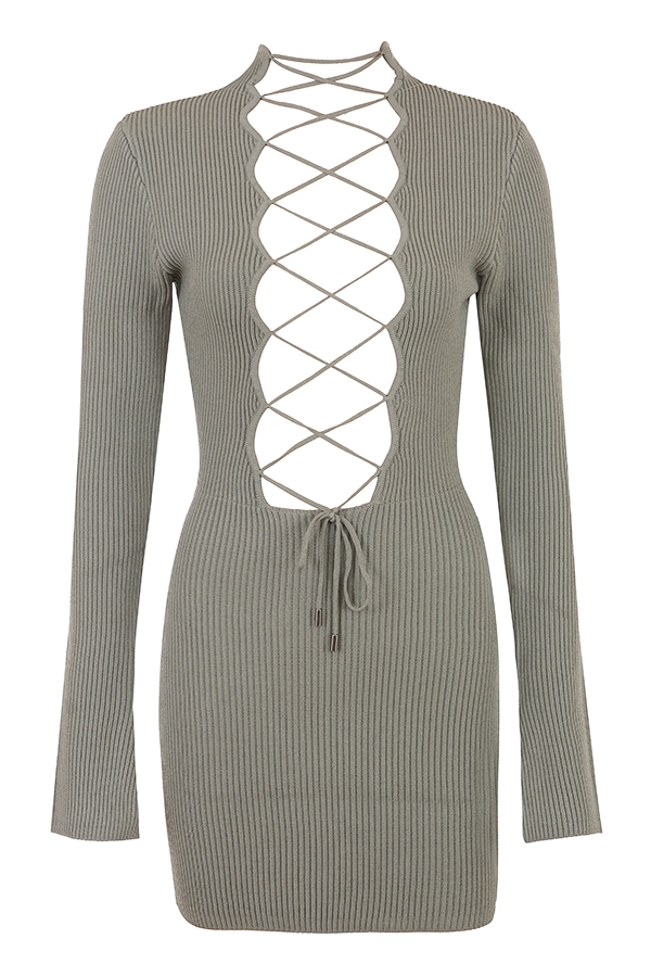 Jada  Artichoke Knit Lace Up Dress — image 13
