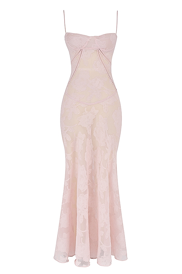 Seren  Soft Pink Floral Lace Back Maxi Dress — image 16
