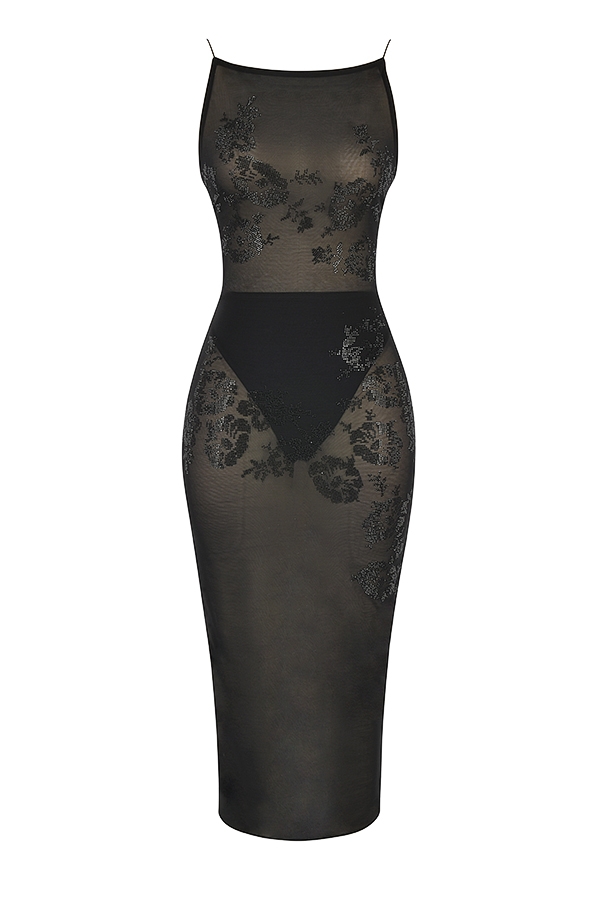 Amirah  Black Mesh Crystal Embellished Midi Dress — image 17