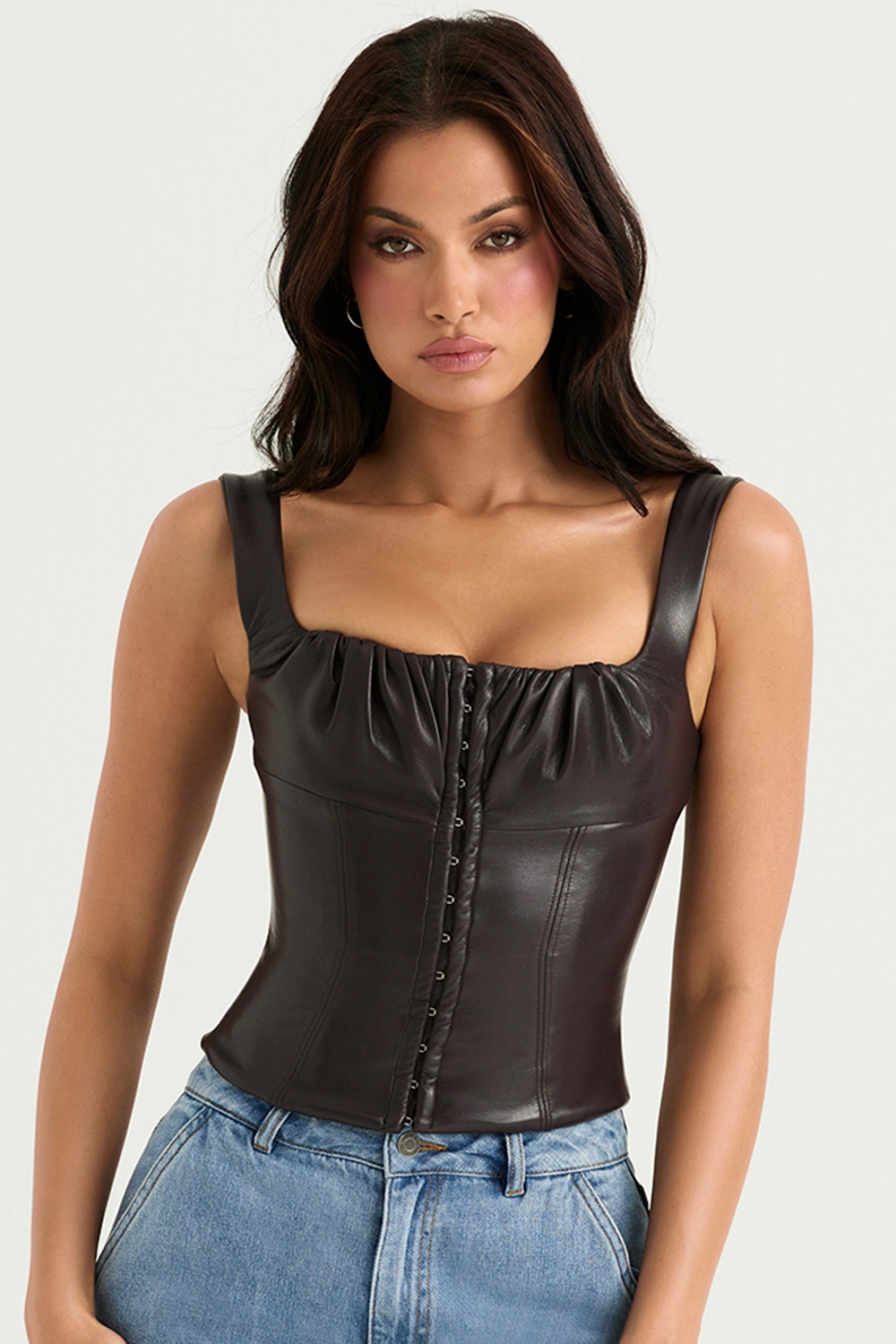 James Bitter Chocolate Vegan Leather Corset