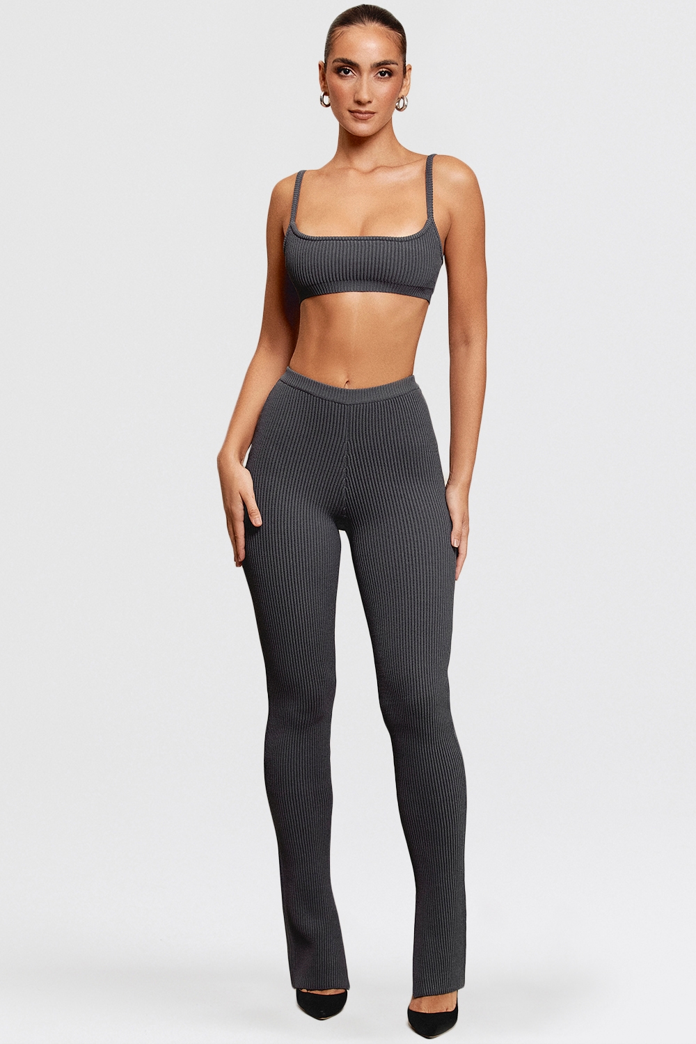 Mitzi  Dark Grey Ribbed Knit Leggings — image 3