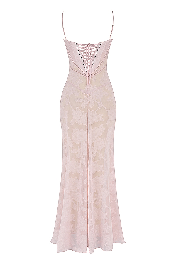 Seren  Soft Pink Floral Lace Back Maxi Dress — image 18