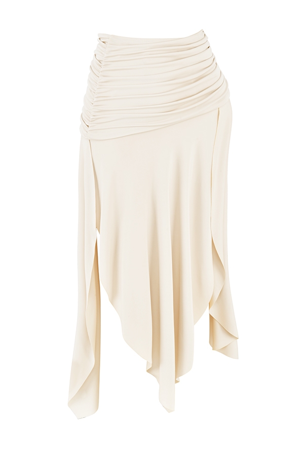 Kaira  Off White Draped Midi Skirt — image 10