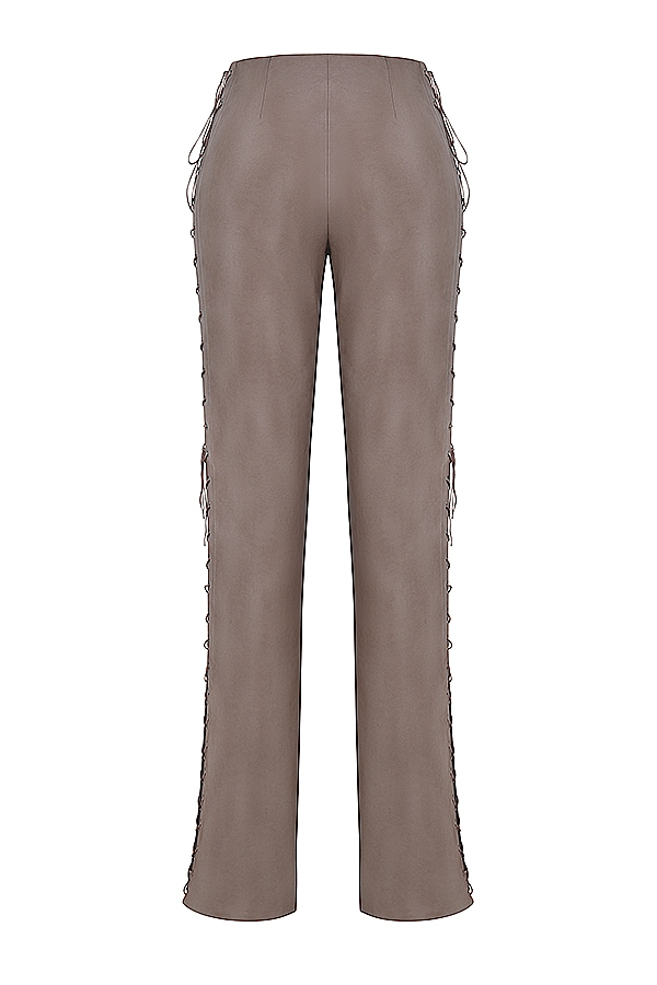 Drew  Mocha Vegan Leather Lace Up Trousers — image 14