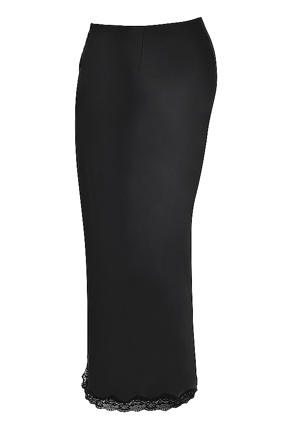 Ruby  Black Satin Lace Trim Midi Skirt — image 10
