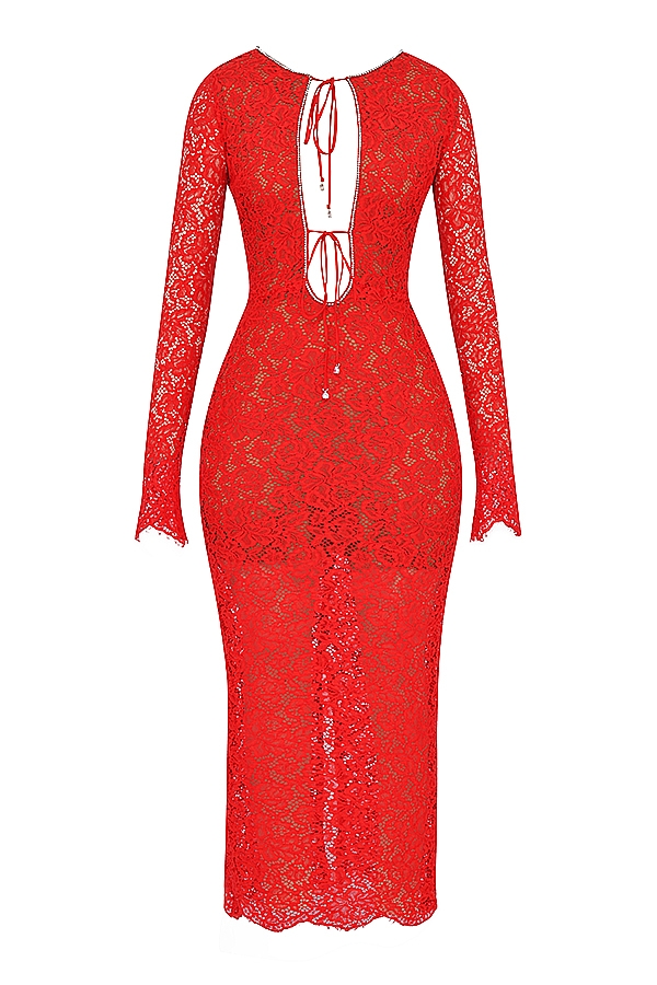 Lisandra  Red Lace Maxi Dress — image 12