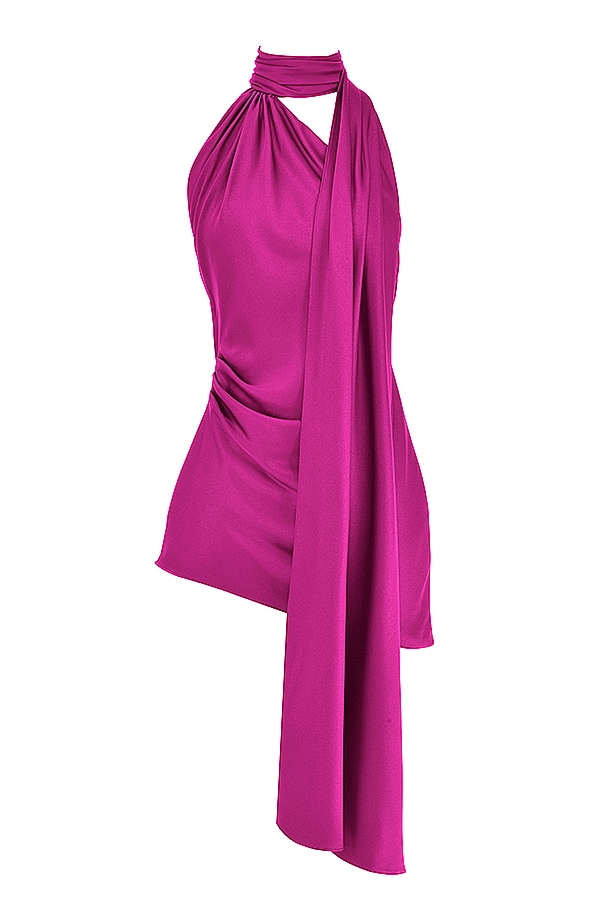 Aida  Hot Pink Asymmetric Wrap Neck Dress — image 10
