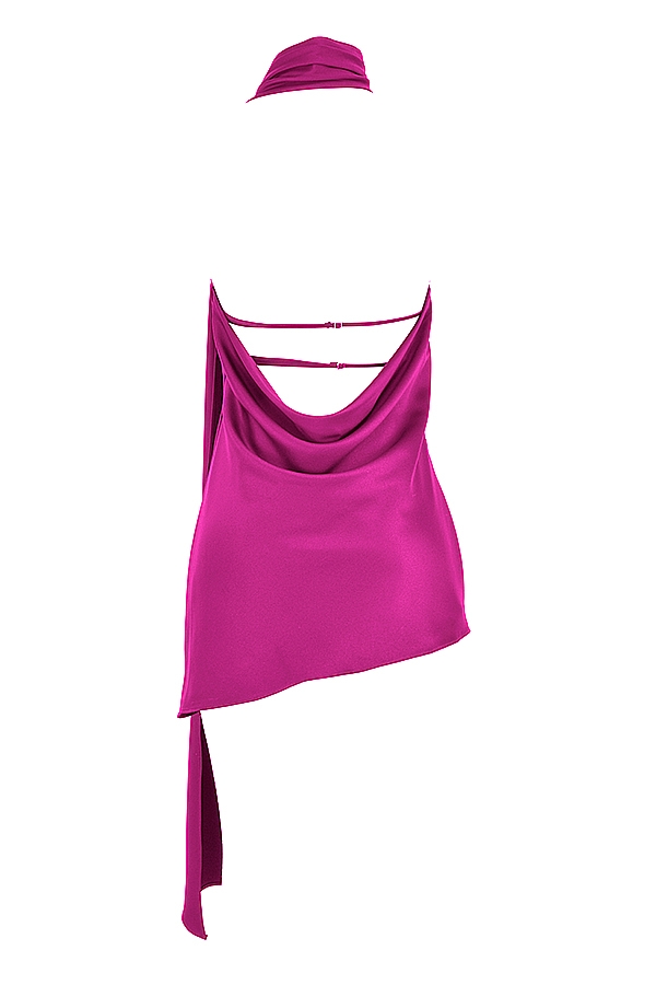 Aida  Hot Pink Asymmetric Wrap Neck Dress — image 12