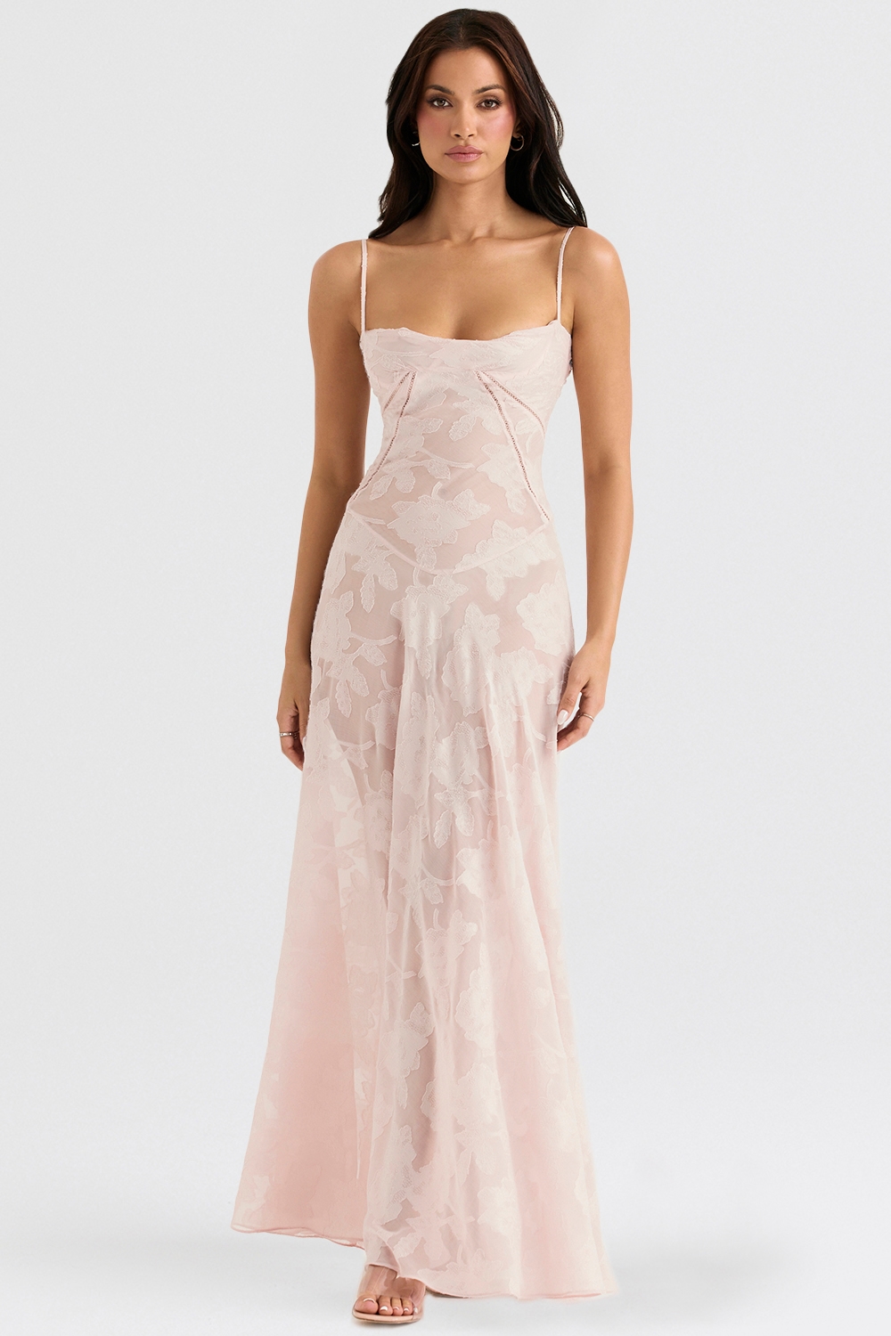 Seren  Soft Pink Floral Lace Back Maxi Dress — image 3